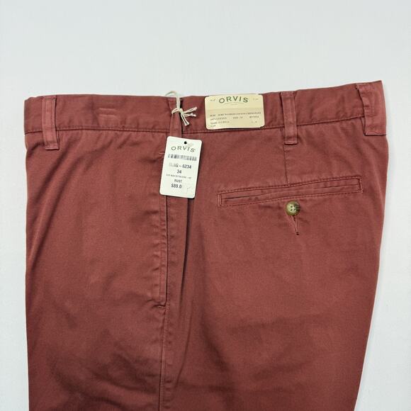 Orvis Pants Mens 34 Rust Surf Washed Cotton Chino Unfinished Hem Straight Leg - Picture 2 of 10